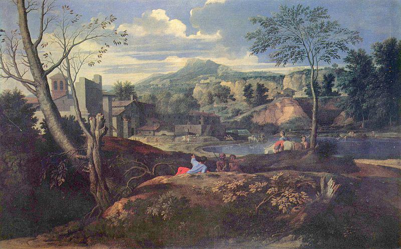Nicolas Poussin Ideale Landschaft Spain oil painting art